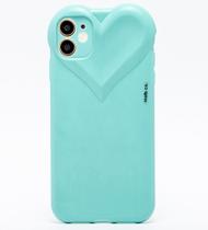 Capa Capinha iPhone 11 Verde Agua Tiffan Com Proteção de Câmera Emborrachada Feminina Fechada Fofa Resistente Coração Brilhante - Malis Case