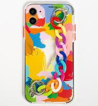 Capa Capinha iPhone 12 Grafitte Silicone Arco Iris Abstrato Corrente Colorida Feminina Fofa Borda Anti Impacto Transparente