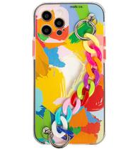 Capa Capinha iPhone 12 PRO Grafitte Silicone Arco Iris Abstrato Corrente Colorida Feminina Fofa Borda Anti Impacto Transparente - Malis Case