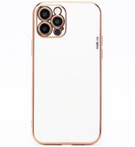 Capa Capinha Iphone 12 PRO MAX Branca Lisa Slim Luxo Minimalista Brilhante Feminina Dourada Com Proteção de CÂmera - Malis Case