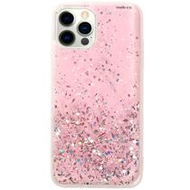 Capa Capinha iPhone 12 PRO MAX Rosa com Transparencia Silicone Flexivel Feminina Menina Anti Impacto Glitter Estrelas Ceu Brilho Fofa Fechada Resistente