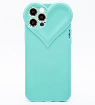 Capa Capinha iPhone 12 PRO MAX Verde Agua Tiffan Com Proteção de Câmera Emborrachada Feminina Fechada Fofa Resistente Coração Brilhante
