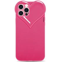 Capa Capinha iPhone 12 PRO Rosa Pink Com Proteção de Câmera Emborrachada Feminina Fechada Fofa Resistente Coração Brilhante