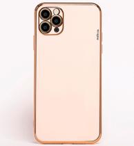 Capa Capinha Iphone 12 PRO Rosa Rose Lisa Slim Luxo Minimalista Brilhante Feminina Dourada Com Proteção de CÂmera