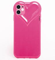 Capa Capinha iPhone 12 Rosa Pink Com Proteção de Câmera Emborrachada Feminina Fechada Fofa Resistente Coração Brilhante - Malis Case