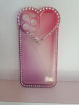 Capa Capinha Iphone 13 PRO MAX Coração Strass