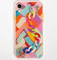 Capa Capinha iPhone XR Colorida Grafitte Arco Iris Abstrato Alça Cordão Feminina Anti Impacto Queda Proteção de Camera - Malis Case