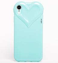 Capa Capinha iPhone XR Verde Agua Tiffan Com Proteção de Câmera Emborrachada Feminina Fechada Fofa Resistente Coração Brilhante