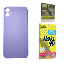 Capa Capinha Lilás Samsung Galaxy A04E + Película de Cerâmica Nano 9D + Película de Câmera