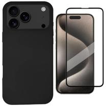 Capa Capinha Para ip 17 Pro Preta Aveludada Película 3D Capa Capinha Para ip 17 Pro Preta Aveludada Película 3D