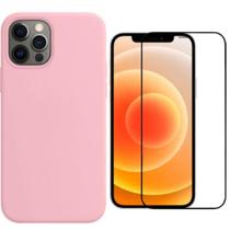 Capa Capinha Para iPhone 12 12 Pro Rosa Aveludada Película 3D Capa Capinha Para iPhone 12 12 Pro Rosa Aveludada Película 3D