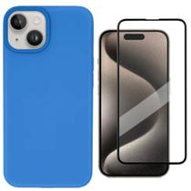 Capa Capinha Para iPhone 13 Azul Aveludado + Película 3D Capa Capinha Para iPhone 13 Azul Aveludado + Película 3D