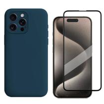 Capa Capinha Para iPhone 14 Pro Azul + Película 3D
