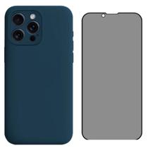 Capa Capinha Para iPhone 14 Pro Azul + Película Privacidade