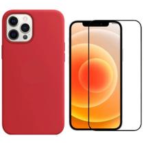 Capa Capinha Para iPhone 15 Vermelha Aveludada + Película 3D
