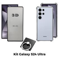 Capa Capinha + Película Frontal de Vidro em 3D + Anel Suporte para Samsung Galaxy S24 Ultra