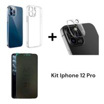 Capa Capinha + Película Privacidade Fosca 9D para Iphone 12 PRO + Película de Câmera
