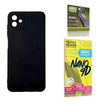 Capa Capinha Preta Samsung Galaxy A04 + Película de Cerâmica Nano 9D + Película de Câmera