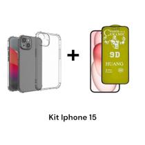 Capa Capinha Silicone TPU Anti Impactos + Película Fosca Flexível Para Iphone 15