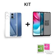 Capa Capinha Transparente Anti Impacto + Película 3D De Vidro Privacidade Para Moto G24 Capa Capinha Transparente Anti Impacto + Película 3D De Vidro Privacidade Para Moto G24