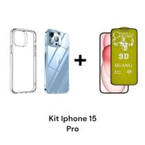 Capa Capinha Transparente Anti Impacto + Película Fosca Flexível Compatíveis Com Iphone 15 PRO