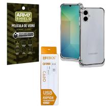 Capa Capinha Transparente Para Galaxy A06 + Cabo Tipo-C 2 Metros + Pelicula de Vidro 3D Armyshield