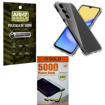 Capa Capinha Transparente Para Galaxy S24Fe + Power Bank 5000 + Pelicula de Vidro 3D Armyshield