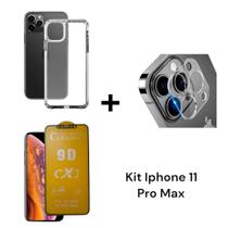 Capa Capinha Transparente + Película Fosca 9D + Película de Câmera para Iphone 11 PRO MAX