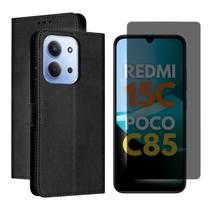 Capa Carteira Capa Estojo Flip Para Motorola Redmi 15C / Poco C85 Kit Película Vidro 3D / Hidrogel