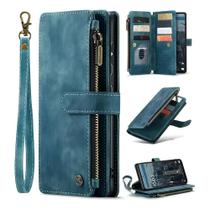 Capa Carteira Caseme de Couro com Zíper para Samsung Galaxy S24 Ultra Azul