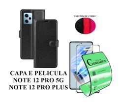 Capa Carteira Colorida E Pelicula Ceramica Flexivel Compatível Note 12 Pro Pro Plus 5G material sintético Capinha Case Celu - MK3 PARTS