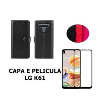 Capa Carteira Colorida E Pelicula Vidro 3D 9D Compatível LG K61 material sintético Capinha Case Celular K 61