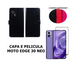 Capa Carteira Colorida E Pelicula Vidro 3D 9D Compatível Moto Edge 30 Neo material sintético Capinha Case Celular
