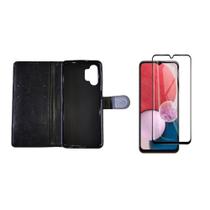 Capa Carteira Com Flip Preta + Pelicula de Vidro 3D Full Cover para Samsung Galaxy A13 4G