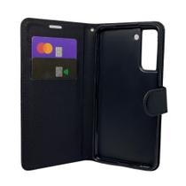 Capa carteira com porta cartões compatível com samsung galaxy s21 fe (tela: 6.4") (5g) cor:preta - aaron