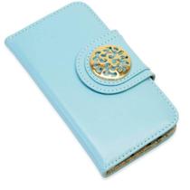 Capa carteira couro johari azul bebe para iphone 8 plus