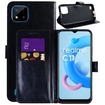 Capa Carteira Couro PRETA Compativel Realme C11 6.52 - Luiza Cell25 Capa Carteira Couro PRETA Compativel Realme C11 6.52 - Luiza Cell25