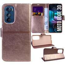 Capa Carteira Couro ROSE compativel Moto Edge 30 XT2203 6.5 - Luiza Cell25