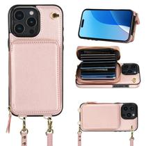 Capa Carteira Crossbody Bocasal para iPhone 16 Pro Max - Ouro Rosa