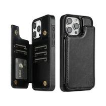 Capa Carteira de Couro Antifurto com Bloqueio RFID para iPhone - iPhone 16 Pro Max, 15 Plus, 14, 13, 12, 11, SE e X