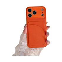 Capa Carteira De Couro Laranja Para iPhone 17/16/15/14/13/12/11 pro XR XS Max SE Com Bolso Para