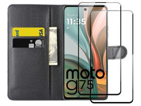 Capa Carteira Flip + 2 Películas 3D Para Moto G75 5G XT2437