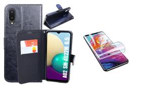 Capa Carteira Flip Antishock (PRETA) Porta Cartão P/ Samsung Galaxy A02 + Película de Nano Gel