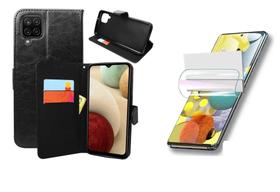 Capa Carteira Flip Antishock (PRETA) Porta Cartão P/ Samsung Galaxy A12 + Película de Nano Gel - DV