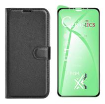 Capa Carteira Flip Preta + Película 3D Para Moto G53