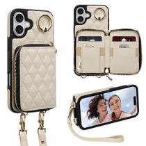 Capa Carteira Keallce para iPhone 16 Plus 6,7" - Bege com Bloqueio RFID Capa Carteira Keallce para iPhone 16 Plus 6,7" - Bege com Bloqueio RFID