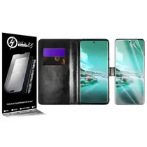 Capa Carteira material sintético Preto + Película De Hydrogel HD Para Moto Edge 40 Neo 5g Xt2307 6.55 - Cell In Power25
