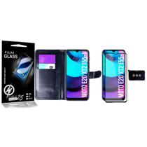 Capa Carteira Moto E20 XT2155 + Película Vidro 3d + pel Câmera - Cell in Power25