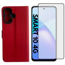 Capa Carteira + Pel. Vidro 3D Compativel Infinix Smart 10 4G