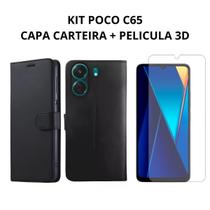 Capa Carteira + Película 3D Para Xiaomi Poco C65 / Redmi 13C